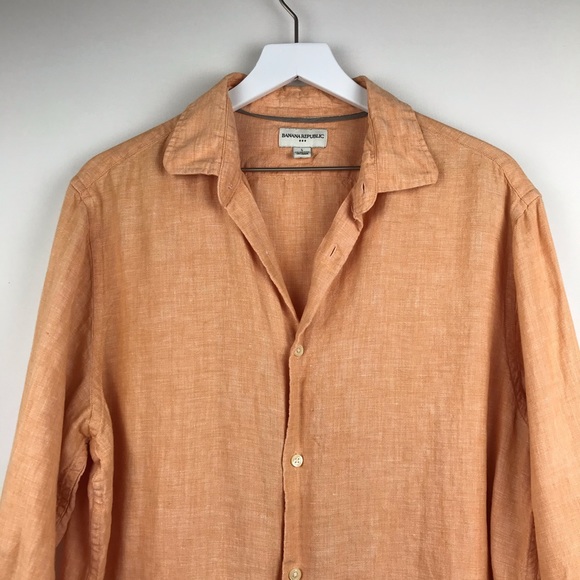 Banana Republic Orange Linen Button Down Shirt - Picture 6 of 12